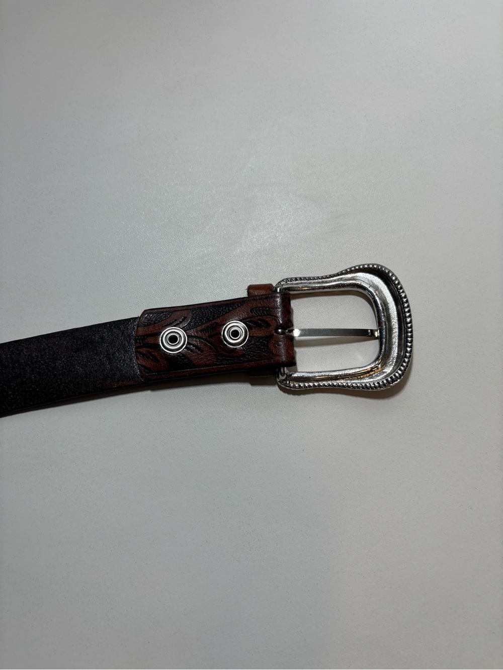 Brown Leather Men's Belt with Silver Western Buckle